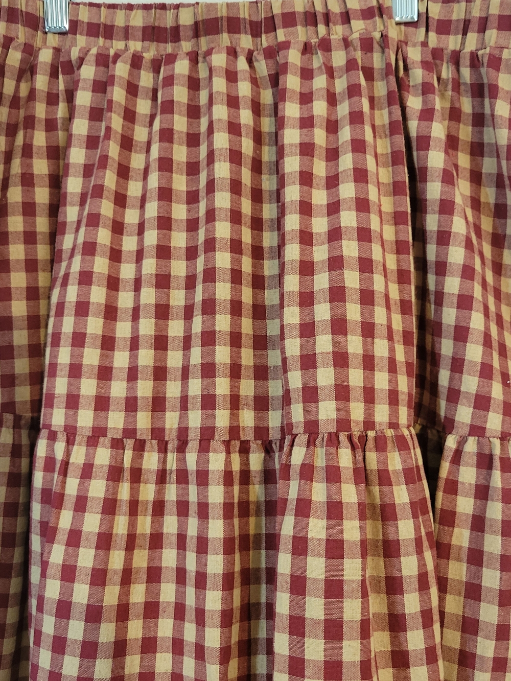 Cider Burgundy and Cream Gingham Tiered Midi Skirt - Picture 2 of 6